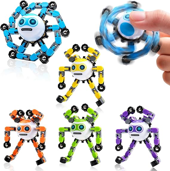 5 PCS Travel Toys Transformable Fidget Spinners Toys for Kids and Adults Sensory Toy for Boys Teens Stress Relief Autism ADHD Cool Road Trip Travel Essential Birthdays Gifts for Party Favors