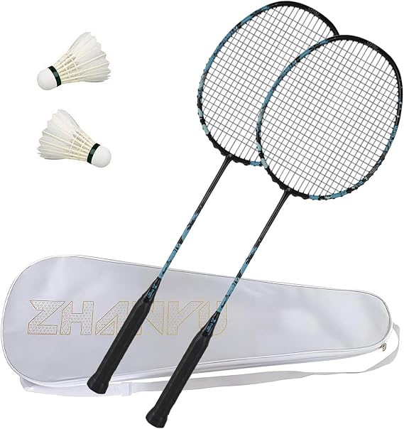 Carbon Fiber Badminton Racket,Lightweight Entry-Level Advanced Professional Training Double Rackets,with 2 Racquets,2 Shuttlecocks,1 Carrying Bag,for Adults and Beginners