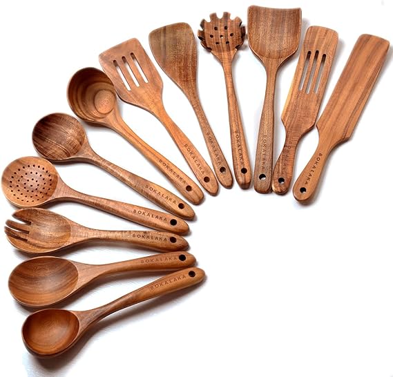 Wooden Spoons for Cooking,12 Wood Kitchen Utensils Set with Comfort Grip
