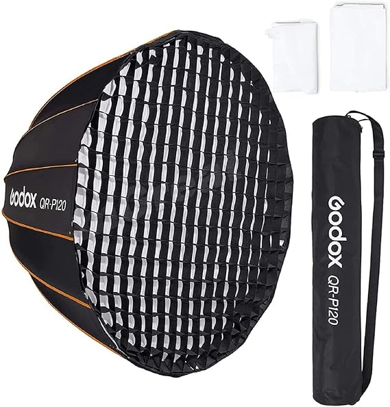 GODOX QR-P120 47.1/120cm Parabolic Softbox with Grid Bowens Mount Parabolic Softbox Quick Release Parabolic Softbox with Front and Inner Diffuser