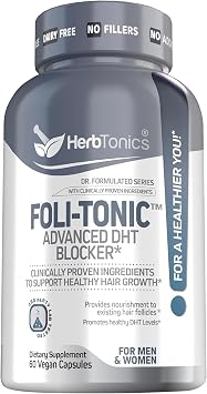 Hair Growth Vitamins for Women & Men | DHT Blocker with Saw Palmetto & 10000mcg Biotin, Foli Tonic Hair Growth Supplement Supports Fuller, Thicker Hair Appearance, Non-GMO, 60 Vegan Capsules