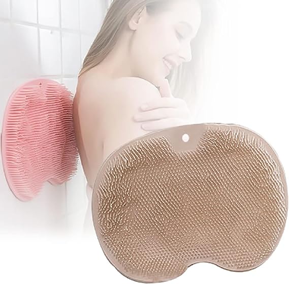 Shower Foot Back Scrubber Massage Pad, 2025 Shower Foot Scrubber Mat with Non-Slip Suction Cups Wall Mounted Slip Suctions Cups for Use in Cleaner Men and Women Foot Back Cleaning Pad (Khaki)