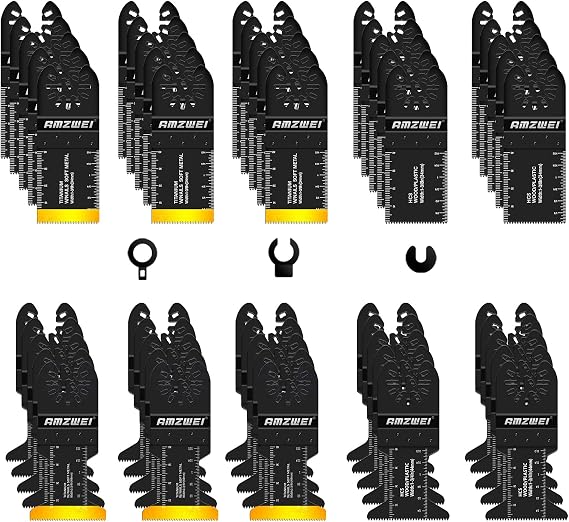 50PCS Titanium Multi Tool Blades,Universal Oscillating Multitool Blades for Wood Plastics Metal Cutting,Quick Release Oscillating Tool Accessories Compatible with Dewalt Milwaukee Ryobi Rockwell
