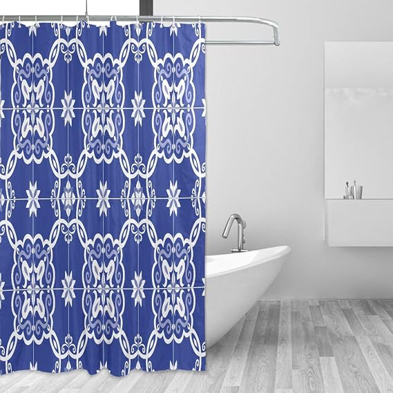 Blue Mexican Talavera Shower Curtain for Bathroom Decor 152x183 cm Waterproof Fabric Shower Curtain Liner Lightweight Cloth Shower Curtain with 12 Metal Hooks