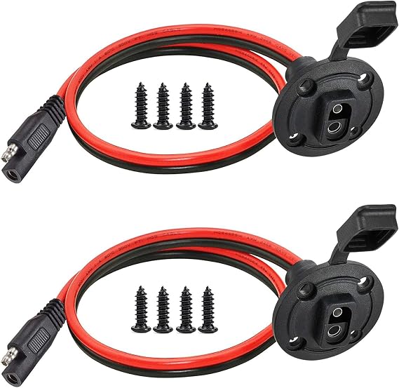 12AWG SAE Power Socket, Weatherproof Socket Sidewall Port,Quick Disconnect Wire Automotive Panel Extension Cable for Solar Generator Battery Charger.(30CM 2Pack)