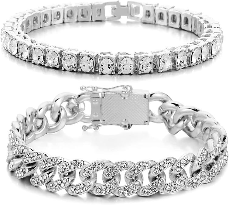 HH BLING EMPIRE 14K Gold and Silver Bracelets Diamond Tennis and Cuban Link Bracelet for Men Women Hip Hop Jewelry