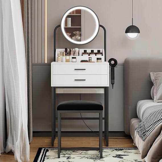 ARTETHYS Small Vanity with Lighted Mirror& Drawers Mini Vanity for Bedroom