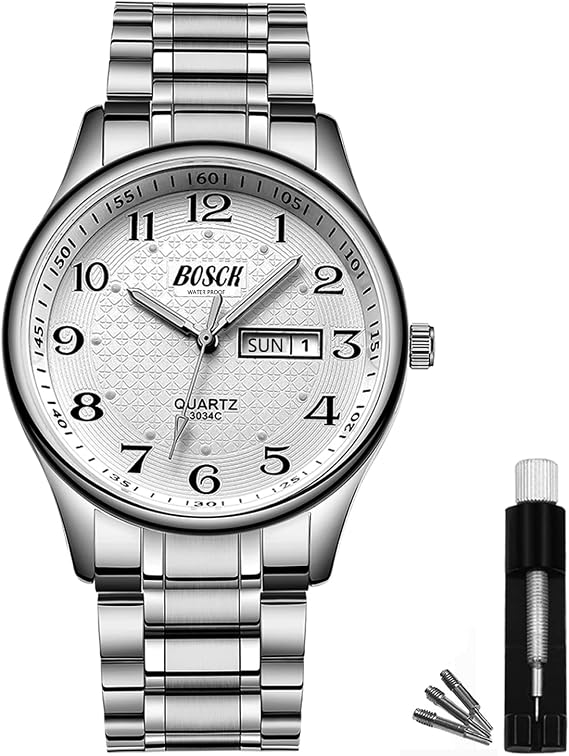 BOSCK Herren Analoguhr wasserdichte Mode Armbanduhr aus Edelstahl für Herren Auto Date und Day Watch