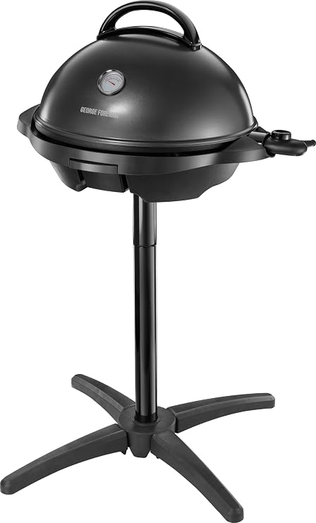 George Foreman Indoor/Outdoor Grill: Standing Grill and Table Grill (Indoor and Outdoor Use, Balcony and Kitchen, Diameter 44.5 Cm, Temperature Display, Oil Drip Tray, 22460-56