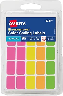 Avery Rectangular Color Coding Labels, Assorted, Removable, Pack of 525 06721