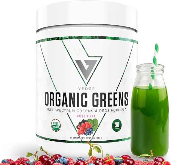 VEDGE Greens Powder, Super Greens Powder, Mixed Berry, 30 Servings | Organic Greens Powder, Full Spectrum Vegan Superfood Drink Mix With Antioxidants For Energy And Daily Nutrition, Athletes