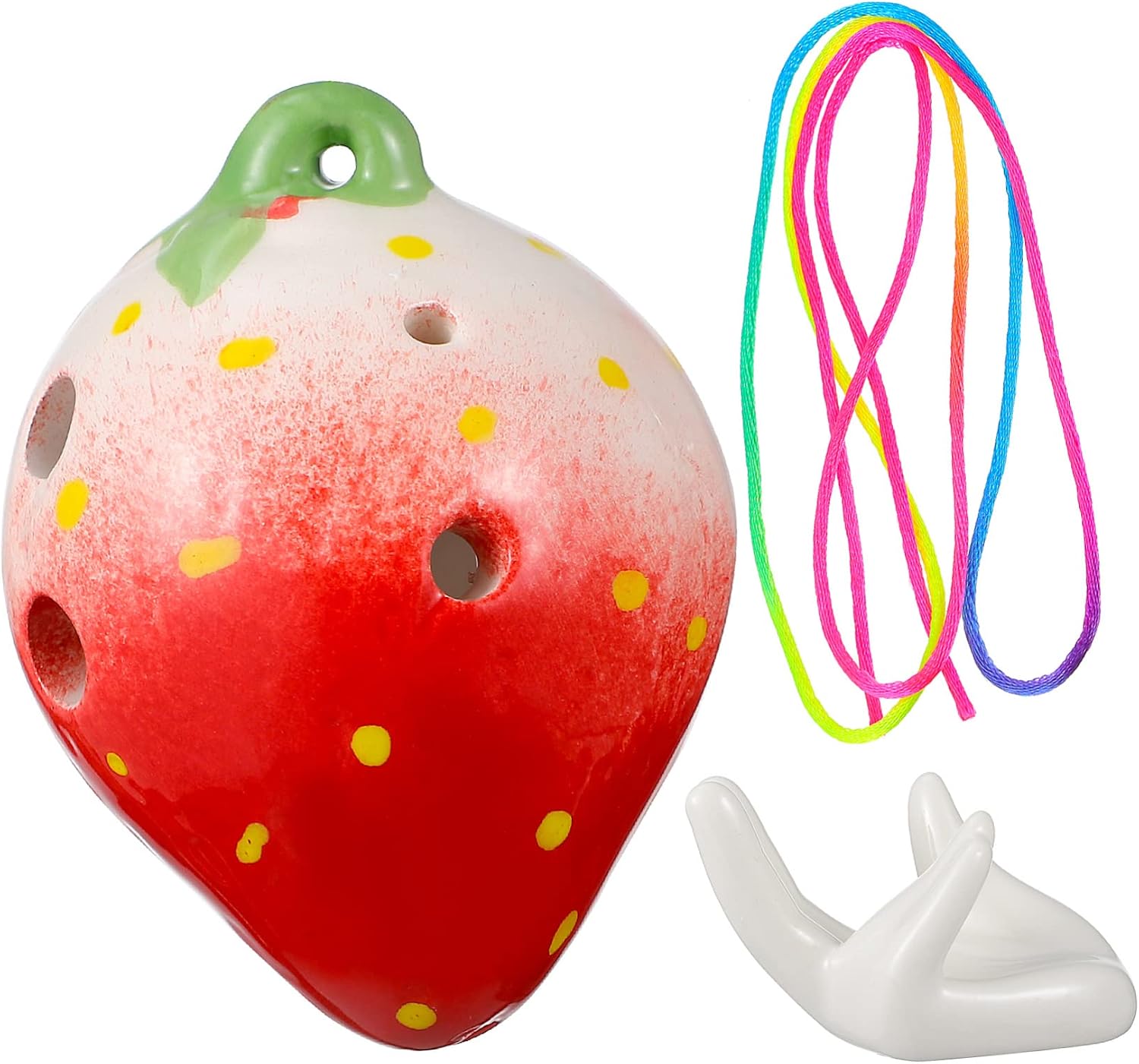 Vaguelly Strawberry Ocarina for Boys and Girls Playable Six-hole Instrument Lanyard and Music Score