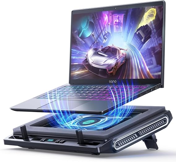 lano V10 Laptop Cooling Stand, Laptop Cooling Stand Turbo Boost Technology, Air Cooled Cooling, Adjustable Air Flow, Dustproof Protection, Rapid Cooling, 4.7 inches 12 cm Large Diameter