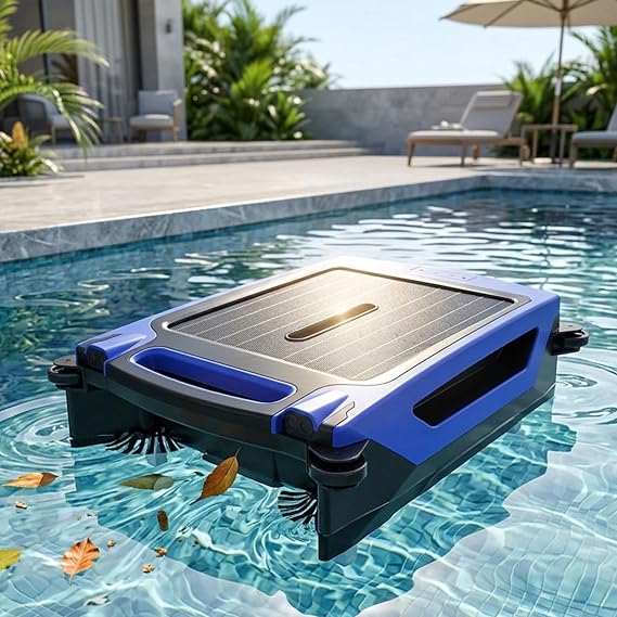 Solar Powered Robotic Pool Skimmer, Automatic Pool Surfaces Cleaner with AI Smart Navigation, 35H Runtime, 4L Large Filter Basket, APP & Remote Control, for Inground & Above Ground Pools