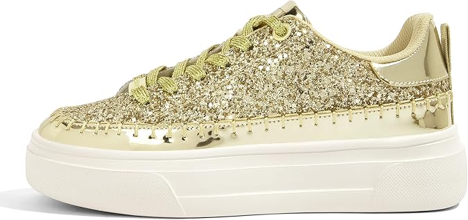 LUCKY STEP Women Platform Glitter Fashion Bling Sneakers
