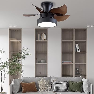 23 Inch Modern Ceiling Fan With Light and Remote Control 3 Light Color 6 Wind Speed Timing Smart Silent Ceiling Fan Chandelier Black Reverse Ceiling Fan Light Kit for Bedroom Living Room Kitchen