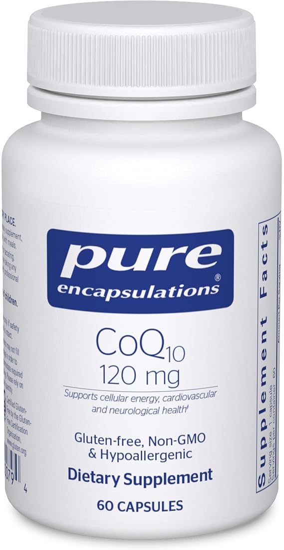 Pure Encapsulations CoQ10 120 mg | Coenzyme Q10 Supplement for Energy, Antioxidants, Brain and Cellular Health, Cognition, and Cardiovascular Support* | 60 Capsules | Coenzyme Q10 Supplement for Heart Health, Energy, Antioxidants, and Cardiovascular Health*