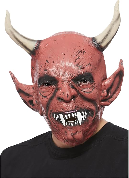 Smiffy's Men's Devil Demon Mask with Horns Full Head Latex On Display Card