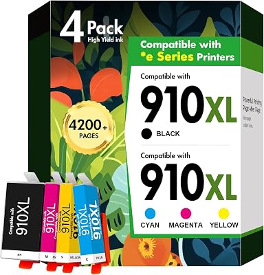 910XL 910 8015e Ink Cartridges Combo Pack Replacement for HP Printer 8025e 910 XL 910XL910 Black and Color Multipack for OfficeJet Pro 8015e 8025e 8028e 8020 8035e 8034e 8020e 8028 8025 8010