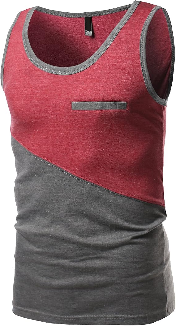 Youstar Men's Asymmetrical Colorblock Contrast Pocket Tank Tops
