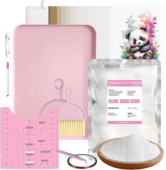 HAWERSI DTF Transfer Film Powder Kit,30Pcs A4 Film, 17.6oz White Digital for Sublimation Printer,All-in-1 Starter Kit Beginners DIY T-Shirt,Gifts,Fabrics
