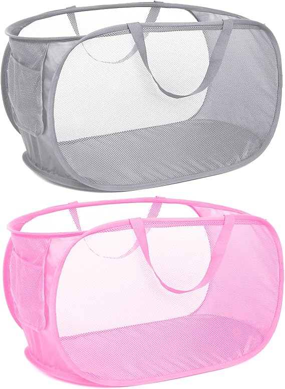 Collapsible Laundry Baskets, 2 Pack Pop Up Laundry Hamper, Foldable Dirty Clothes Hampers for Laundry