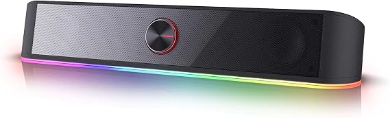 Redragon GS560 RGB Desktop Soundbar, 2.0 Channel Computer Speaker with Dynamic Lighting Bar Audio-Light Sync/Display, Touch-Control Backlit with Volume Knob, USB Powered w/ 3.5mm Cable, Black