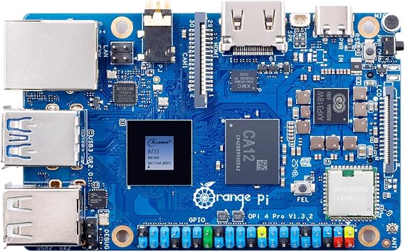 Orange Pi 4 Pro 12GB LPDDR5 8 Core 64 Bit Single Board Computer, 3TOPS AI NPU Allwinner A733 WiFi 6 & Bluetooth 5.4 Frequency 2.0GHz Mini PC Run Android, Linux, Orange Pi OS