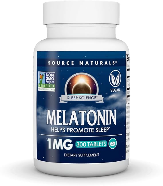 Source Naturals Sleep Science Melatonin, 1 mg - 300 Vegan Tablets | Helps Promote Sleep | Non GMO Project Verified*