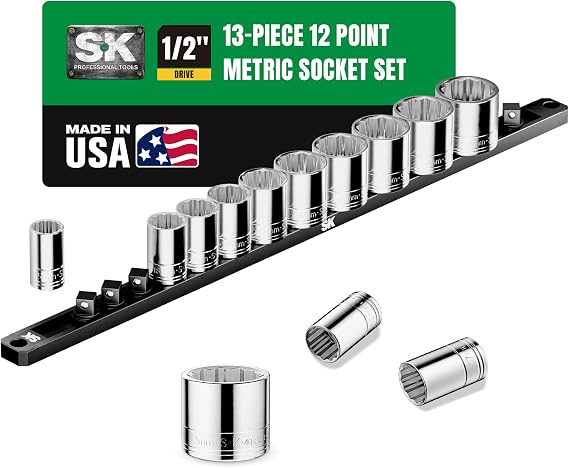 SK Tools USA 1/2" Drive Socket Set, Metric Sockets, 13-Piece 15-32mm