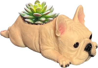 French Bulldog Planter Pot for Dog Lover, Funny Resin Succulent Planter, Bulldog Office Desk Decor for Men Women