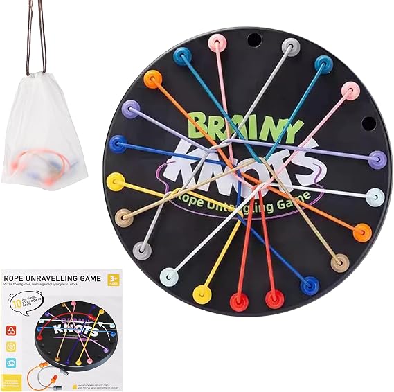 Twisted Rope Puzzle Game - Brainy Knots 10 Cord, Interactive Strategic Knot Untying Toy, Brain Strategy Rope Challenge, Board Puzzle Games Kids/Family Gathering/Birthday Gifts
