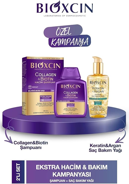 Bioxcin Collagen & Biotin Shampoo 300Ml Keratin Argan Hair Care Oil
