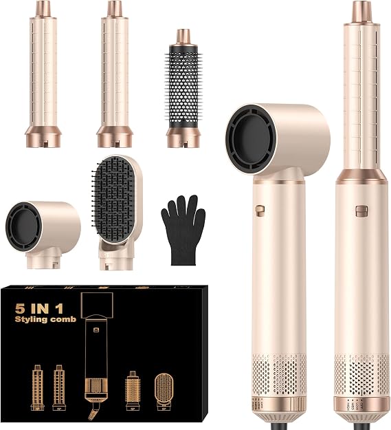 5 in 1 Hair Dryer Brush Set, Negative Ion Blow Dryer Brush Air Styler Curling Wrap Air Curler, Curling Iron Hair Styling Tools As A Gift for Straight/Curl/Drying/Smoothing