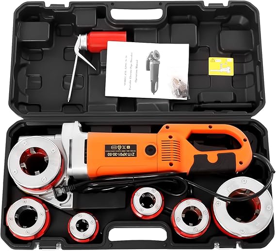Ratchet Pipe Threader Kit, 2300W Manual Ratcheting Pipe Threading Tool Set with 6 Dies (1/2"-2") & Storage Box for Galvanized, Iron, PP, Aluminum, Stainless Steel, Plastic Pipes.