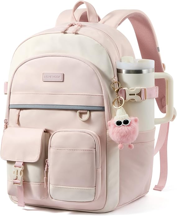 LOVEVOOK School Backpack for Teen Girl,Student College Backpack for 8-16 Teen,Cute Kid Bookbag with Large Cup Holder for Gift
