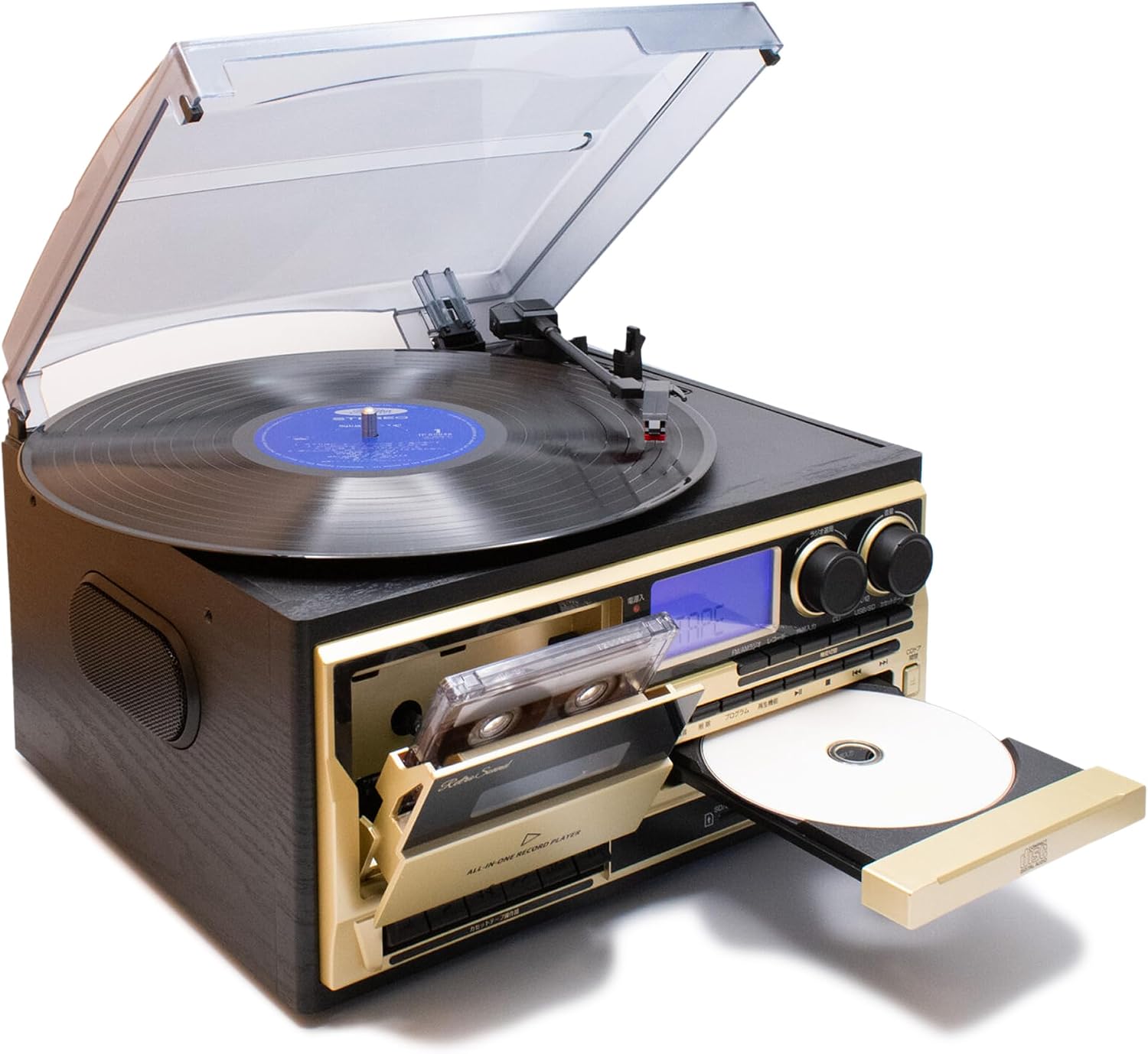 Tokyo Deco Multi Record Player Multi-Function Type Built-in Speaker Wood Grain Pattern 3 Rotation SpeedsRecordCDCD-RRWCassette PlaybackDigital RecordingAM・FM Radio ReceptionRepeat Function