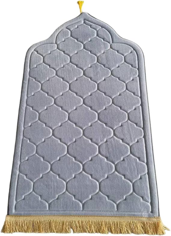 Prayer Mat, Anti Slip Flannel Travel Prayer Rug with Tassels, Muslims Prayer Rug, Ramadans Gifts for Men Women Kids, Portable Prayer Mat FJIUMOZEN (Light Gray)