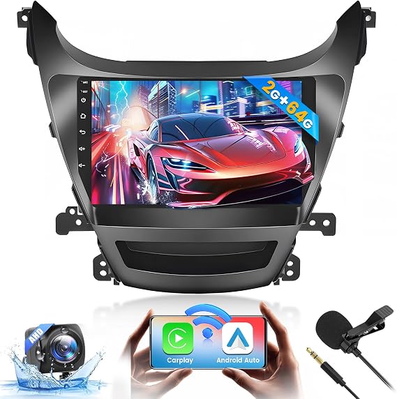 [4Core 64G] Android 15 Car Stereo for Hyundai Elantra 2014 2015 2016, 9'' Touchscreen Car Radio Wireless CarPlay Android Auto 5G WiFi/Bluetooth/Mirror Link FM/RDS/EQ GPS SWC Backup Cam Mic