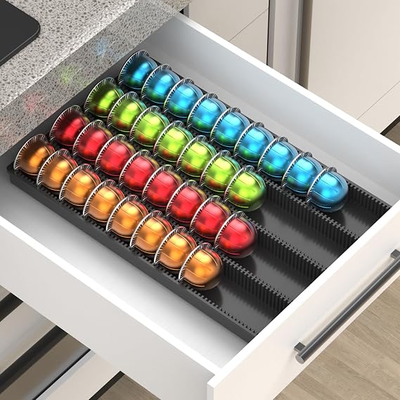 Coffee Pod Storage Holder ,For Nespresso Vertuo capsules - Premium coffee pod drawer built-in organizer designed for counter use(black)