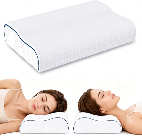 Hopihe Cervical Neck Pillow for Side, Back & Stomach Sleepers, Memory Foam Contour Pillow with Cooling Washable Cover, Ergonomic Neck Support for Adults Sleeping Comfort (Small)