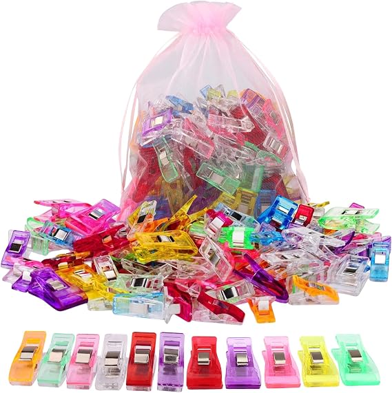 100 Pack Sewing Clips and Fabric Clip, Sewing Notions for Quilting Supplies | Multipurpose Colorful 80 Small+20 Middle Plastic Sewing Clips for Sewing,Quilting,Craft,Paper Work