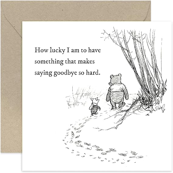 Old English Co. Winnie The Pooh Leaving Card for Him or Her - Friendship Quote from Winnie The Pooh and Piglet for Sister, Cousin, BFF - Thinking of You Sympathy Card | Blank Inside with Envelope