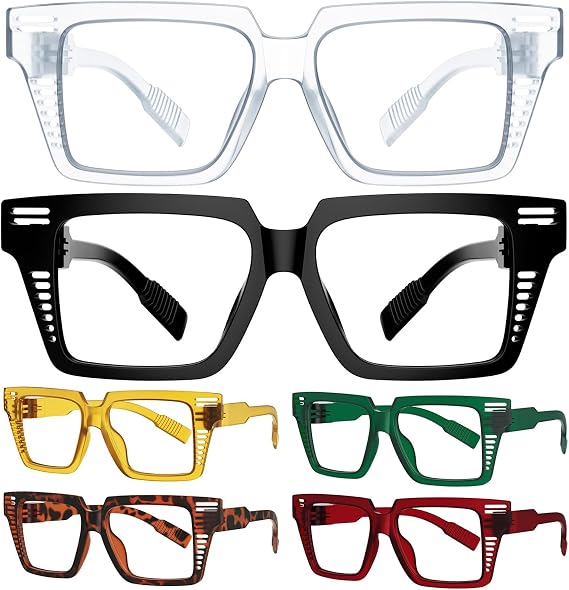 GUD Reading Glasses with Screwless Spring Hinges Metalless Women 6 Pack Oversized Stylish Readers Openwork Design +1.50