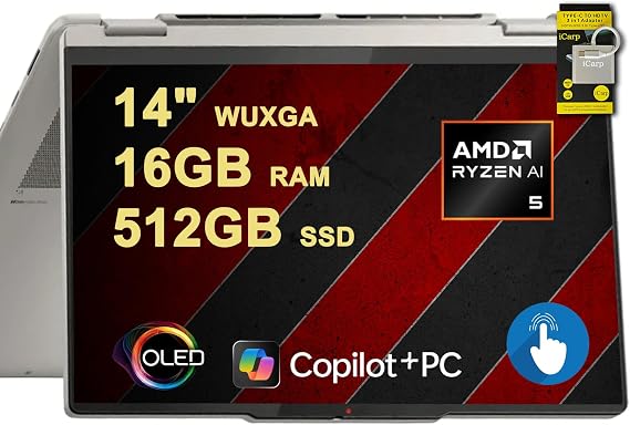 Lenovo Yoga 7 2-in-1 Laptop 14" WUXGA OLED Touch (100% DCI-P3, 600nits HDR) AMD 6-core Ryzen AI 5 340 (Up to 50 Tops) 16GB DDR5 512GB SSD for Designer Business Professional Win11 ICP Hub