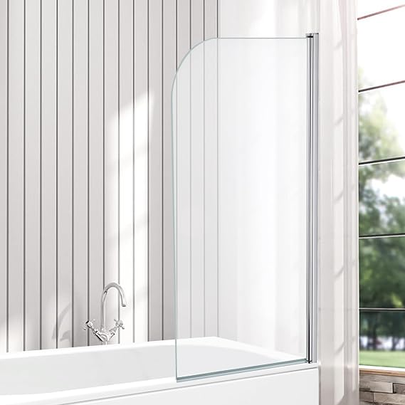 VeeBath Bath Screen Pivot Bath Shower Tempered Glass Screen Reversible Door Panel - 800 x 1400mm, Jade Round
