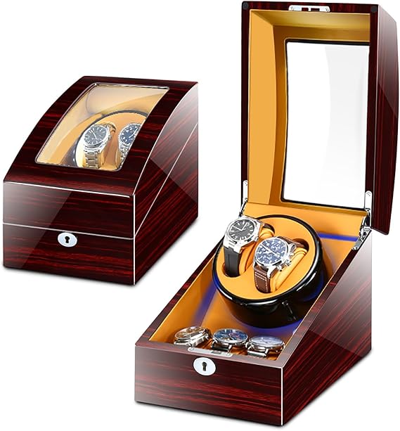 Watch Winder for Automatic Watches 2 Watch Rotator and 3 Extra Storages with Super Quiet Motor and LED Backlight, 5 Rotating Modes(Orange)