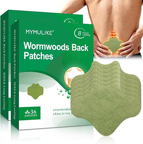 MYMULIKE 72 Count Back Patches, Maximum Strength Warming Herbal Plaster, Wormwood Heat Patches 8 Hours Lasting Reduction Joint Discomfort for Back, Neck, Shoulder, Knee