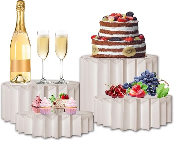 4 Pack Foldable Buffet Risers, 30cm Food Display Stands with 4 Heights