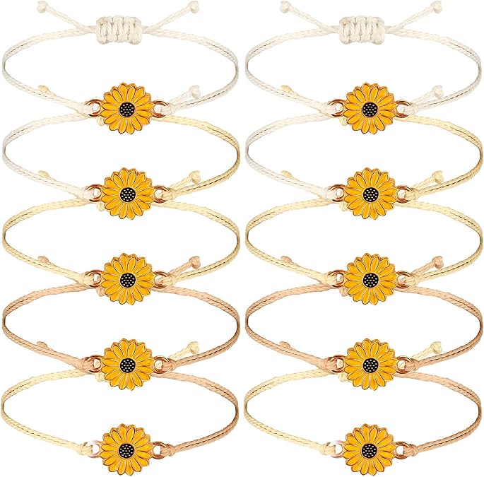 Sureio 20 Pcs Sunflower Bracelets for Women | Friendship Jewelry Gift Set, Sunflower String Bracelet Set, Couples and Friends, Boho Flower Style, Group Gift Favors